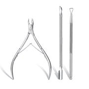 MORGLES 3 Pcs Stainless Steel Cuticle Nipper Set with Full Jaw Nipper, Pusher & Remover, Silver