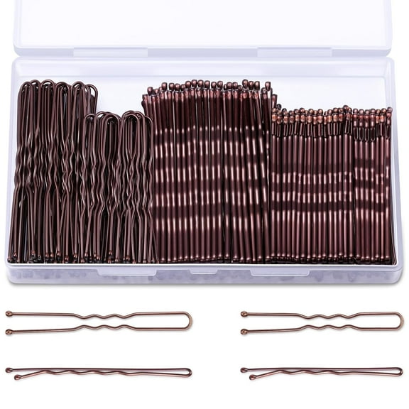 MORGLES Bobby Pins Brown U Shaped Hair Pins for Ballet Buns Women Girls with Storage Box, 2.4IN&2IN