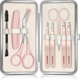 thumbnail image 1 of MORGLES Eyebrow Tweezers Kit, 8 Pcs Stainless Steel Precision Brow Shaping Set with Scissors, Razor, Brush & Travel Case, Pink, 1 of 7