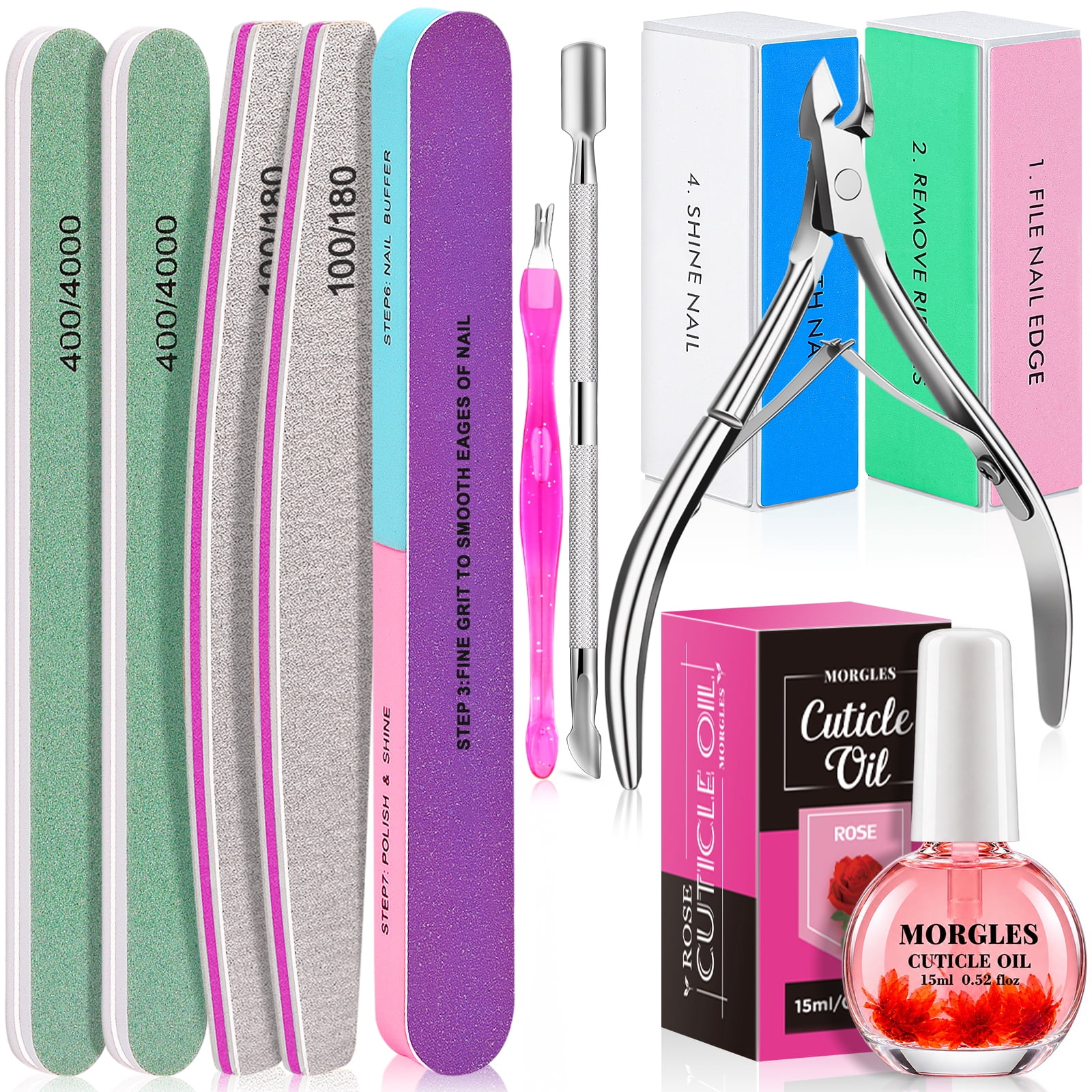 MORGLES Manicure Set Nail Care Kit, 3 Nail Files, 2 Buffer Blocks, 2 ...