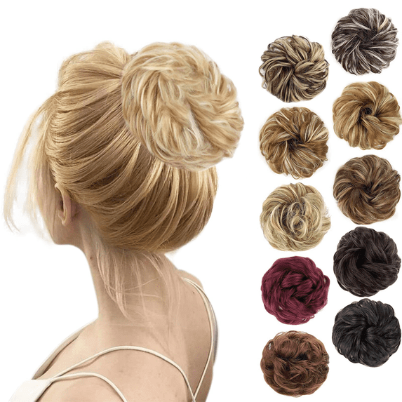 MORICA 1PCS Messy Bun Hair Scrunchies Curly Wavy Heat Ponytail Synthetic Chignon for Women Updo Hairpiece Natural Black