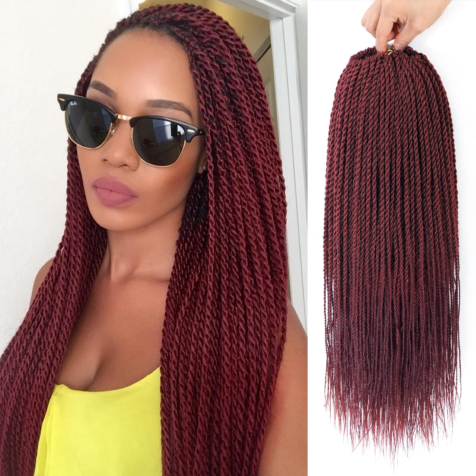 MORICA Burgundy Crochet Hair 18 Inch 8 Packs Senegalese Twist Crochet ...