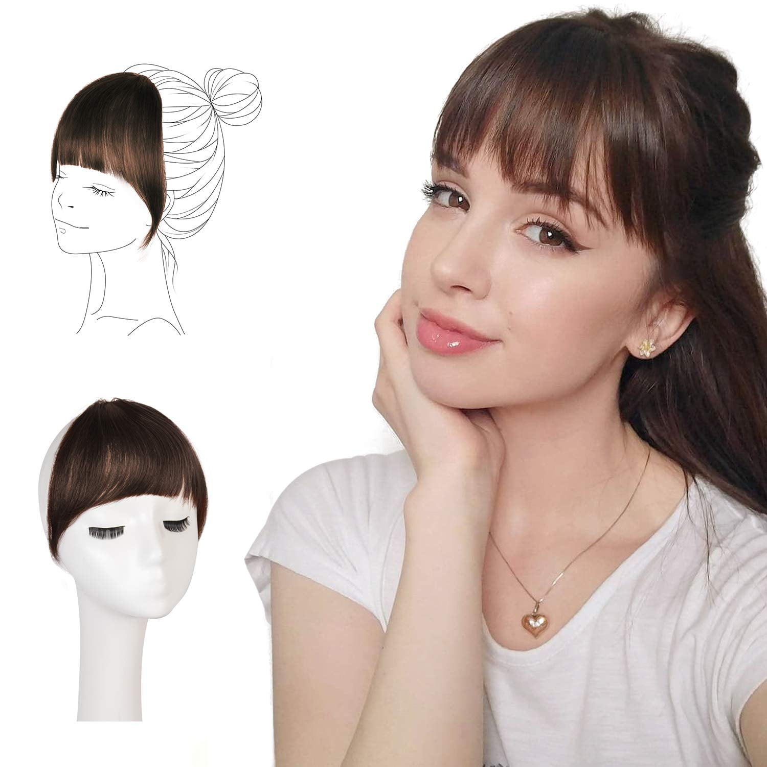 MORICA Clip in Bangs 102 Human Hair Extension Curved Bangs French
