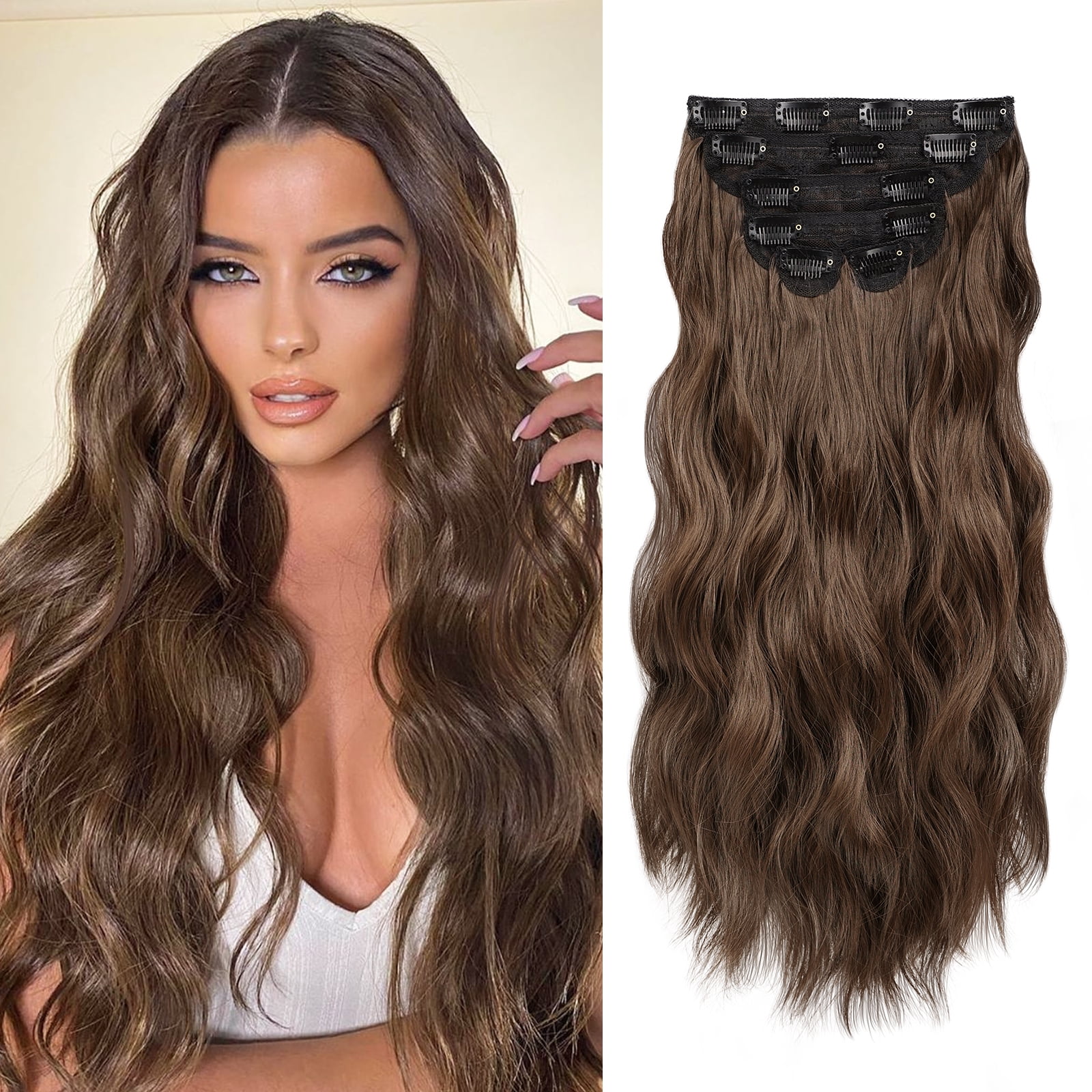 MORICA Clip in Hair Extension 20 Inch 6PCS Natural Long Wavy Curly Hairpieces for Women Thick Synthetic Fiber Double Weft Hair Full Head