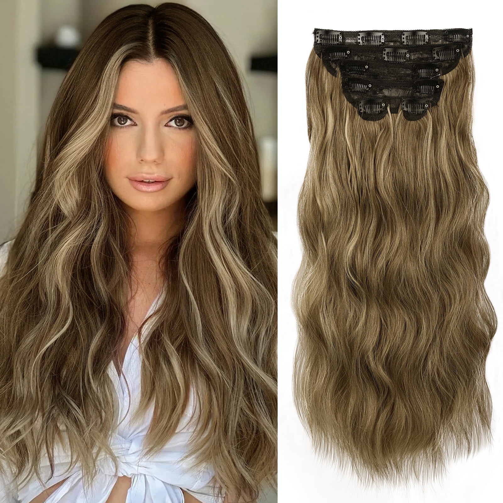Clip in Hair Extensions Synthetic 20 Inch Curly Wavy Full Head for Women MORICA Clip in Hair Extension 20 Inch Blonde 6PCS Natural  main image 4