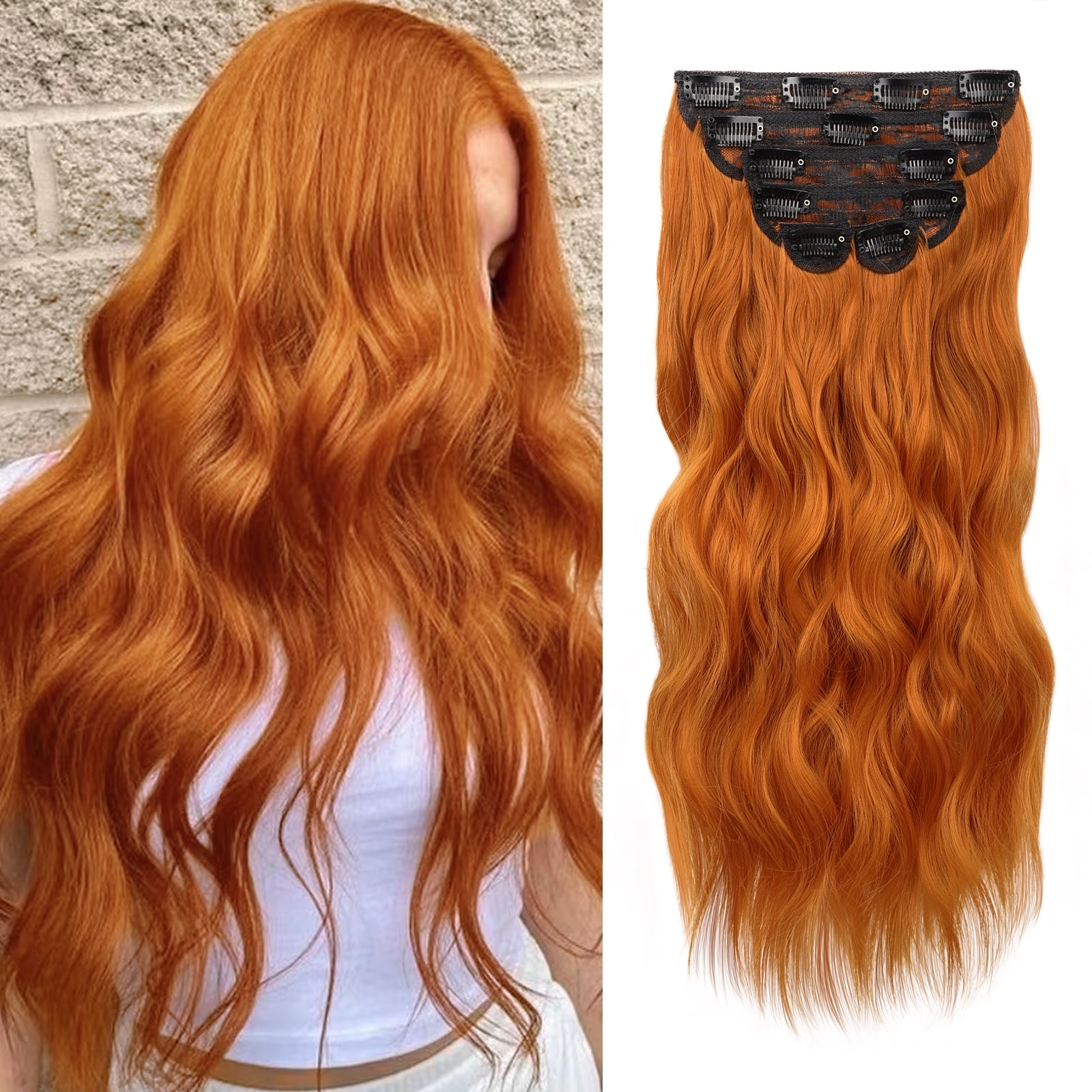 MORICA Clip in Hair Extension 20 Inch 6PCS Natural Long Wavy Curly Hairpieces for Women Thick Synthetic Fiber Double Weft Hair Full Head