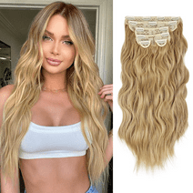 MORICA Clip in Hair Extensions for Women 20 Inch Long Wavy curly Ash Blonde Hair Extension Full Head Synthetic Hair Extension Hairpieces