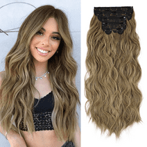 MORICA Clip in Hair Extensions for Women 20 Inch Long Wavy curly Brown Mix Ash Blonde Hair Extension Full Head Synthetic Hair Extension Hairpieces