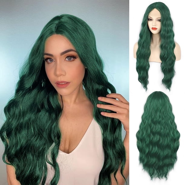 MORICA Green Wigs For Women Long Wavy Synthetic Green Wig  display picture 1