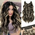 thumbnail image 1 of MORICA Invisible Wire Hair Extensions 20 Inch Balck Mix Blonde Long Wavy Synthetic Hairpiece with Transparent Wire Adjustable Size, 4 Secure Clips for Women, 1 of 7