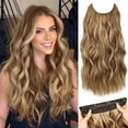 thumbnail image 1 of MORICA Invisible Wire Hair Extensions 20 Inch Brown Mixed Blonde Long Wavy Synthetic Hairpiece with Transparent Wire Adjustable Size, 4 Secure Clips for Women, 1 of 9