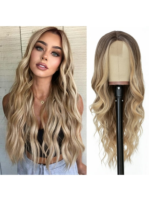 MORICA Long Wavy Wig 26 Inch Ombre Blonde Wigs for Women Natural Looking Cute Wigs for Daily Party