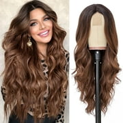 MORICA Long Wavy Wig 26 Inch Ombre Brown Wigs for Women Natural Looking Cute Wigs for Daily Party