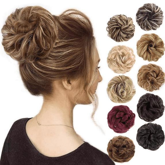 MORICA Messy Bun Hair Scrunchies Curly Wavy Ponytail Chignon for Women Updo Hairpiece Light Golden Brown & Pale Golden Blonde