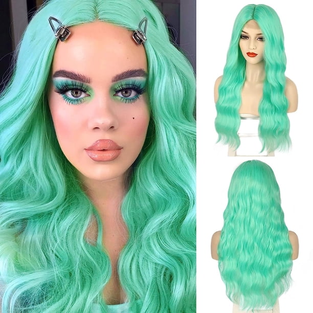 MORICA Mint Green Wigs for Women Long Middle Part Wavy Wig  display picture 1