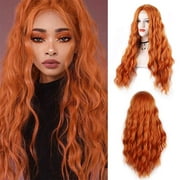 MORICA Orange Wig for Women Deep Wave 28 Inches Hair Replacement Wigs Long Wavy Ginger Wig Water Wave Middle Part Curly Synthetic Lace Wig For Cosplay Daily Use