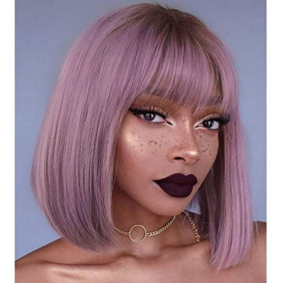 MORICA Purple Bob Wig Short Purple Straight Bob Wigs with Bangs for Women Colorful Short Hair Wig Cute Synthetic Wig for Cosplay Daily(12inch)