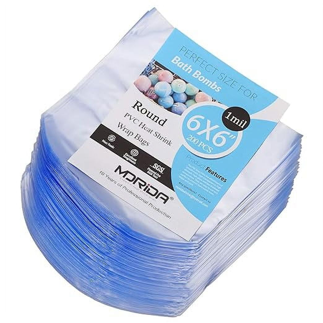 MORIDA 200 pcs 6X6 inch Bath Bomb Heat Shrink Wrap Bags Round PVC Wrappers for Bath Bombs, Soaps