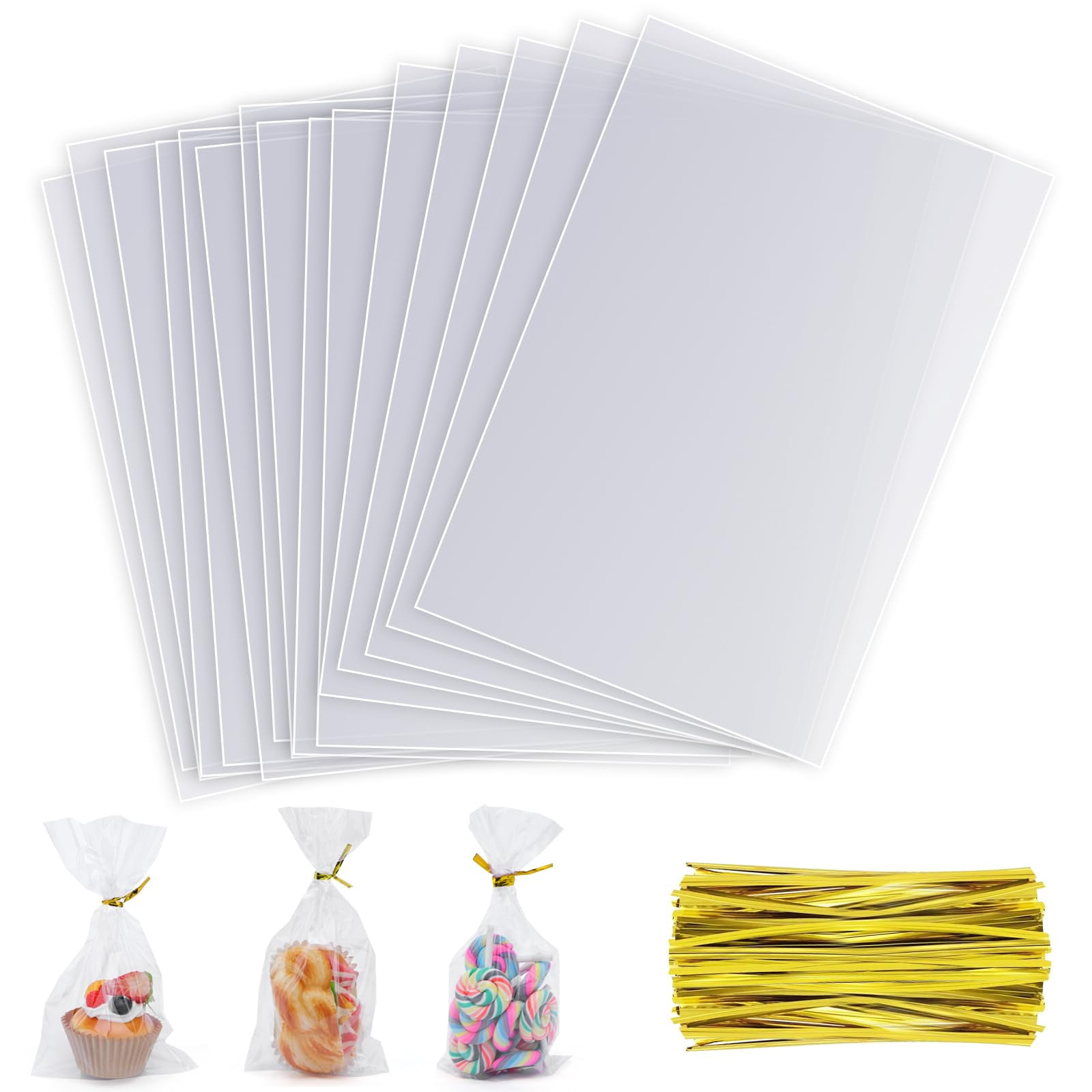 MORIDA 200pcs Clear Cellophane Bags 3x11 Inches - Treat Bags For Candy, Cookies, Cake Pops, Party Favors With Twist Ties 2 thumbnail image