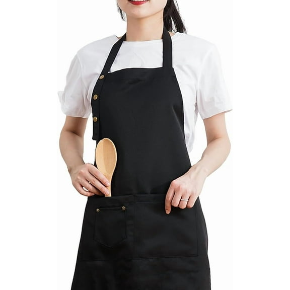 MORNITE Cotton Adjustable Bib Kitchen Mens Apron Cooking Chef Art Pottery Ceramic Waitresses Restaurant Gardening Black