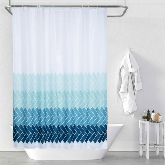 MORNITE Light Blue White Shower Curtains for Bathroom, Waterproof Polyester 12 Metal Hooks Rings,Aqua Ombre 72"x72"Inch