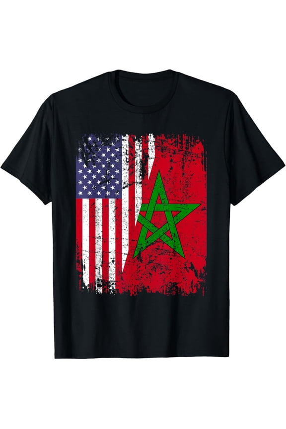 MOROCCAN ROOTS | Half American Flag | MOROCCO FLAG T-Shirt