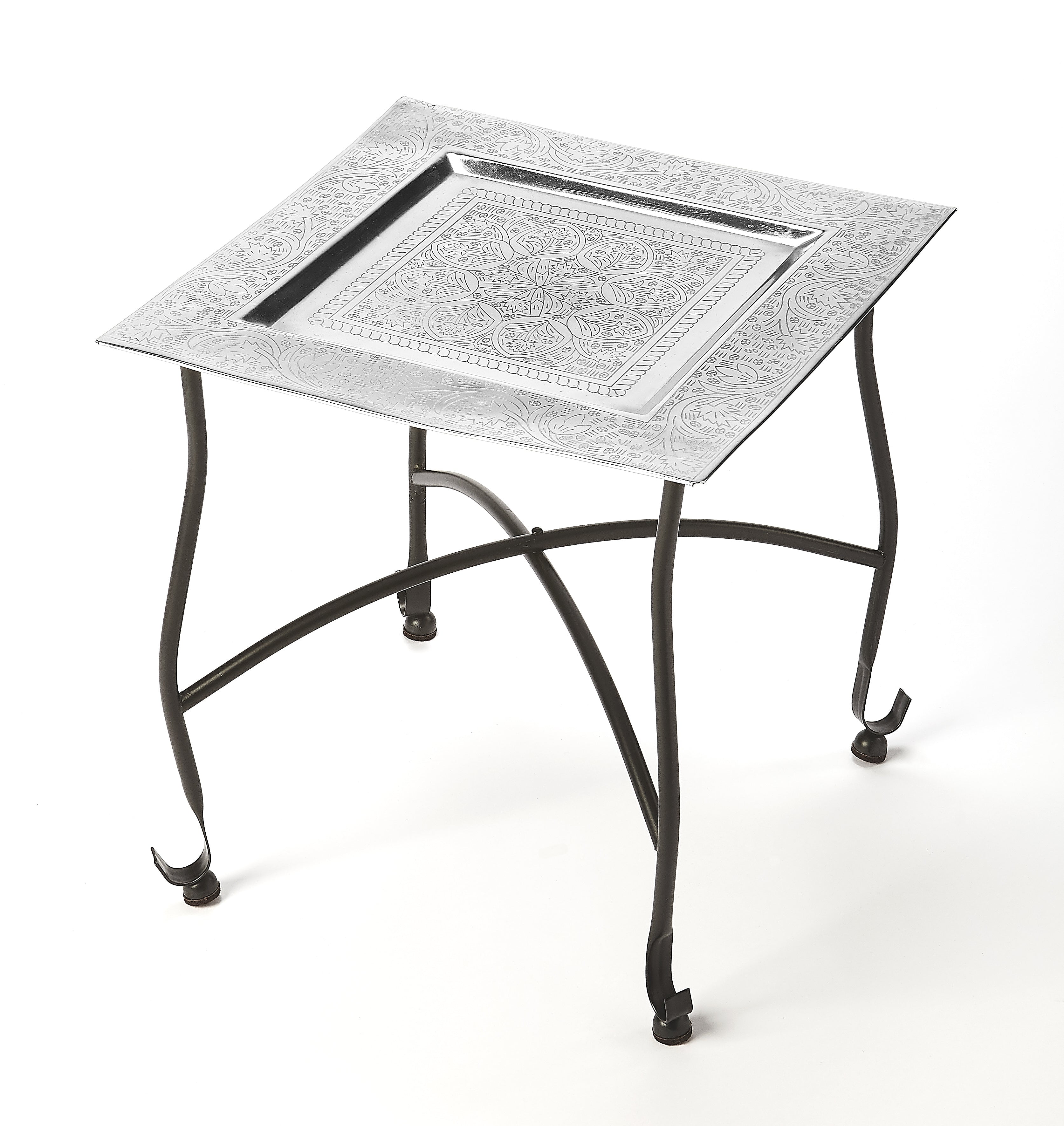 Petite Silver Aluminum Moroccan Tray Side Table