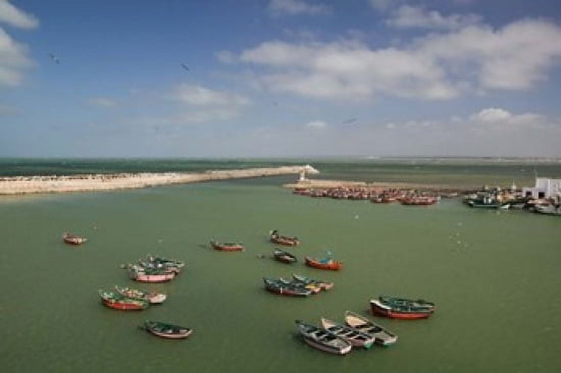 MOROCCO JADIDA Portuguese Fortress Fishing Boats Canvas Art - Walter Bibikow DanitaDelimont (35 x 23)
