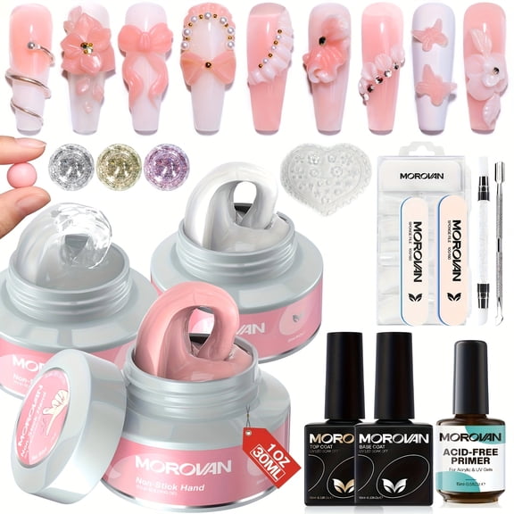 MOROVAN 30ML Full Set of Non stick Hand gel Sculpture Set -4-in-1 Extender, Mold and Sculpture Brush - Hand and Foot DIY Manicure, gel Manicure Lover Professional 3D Modeling Kit