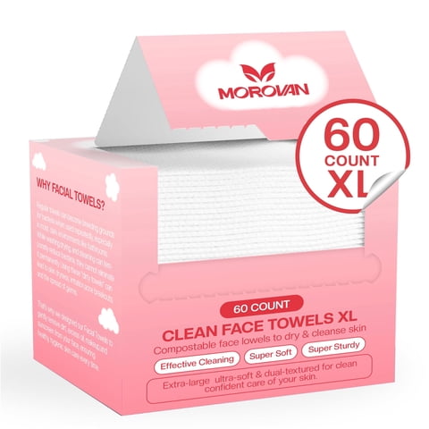 MOROVAN Disposable Face Towels Extra Large Cotton Facial Tissues for Sensitive Skin 60 Count