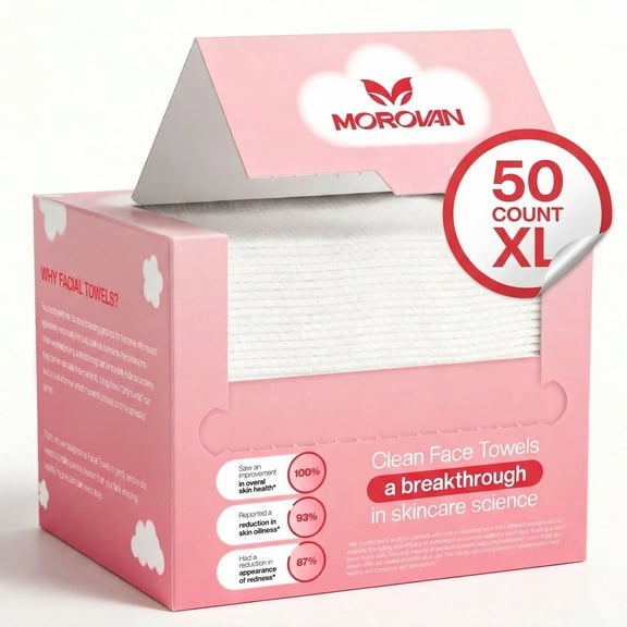 MOROVAN Disposable Face Towels Extra Large Cotton Facial Tissues for Sensitive Skin 50 Count