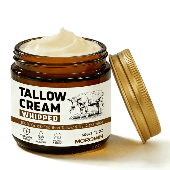 Morovan Face Moisturizer Whipped Beef Tallow Cream 5D Ceramide Daily Skincare Face Sensitive Skin 2 fl oz