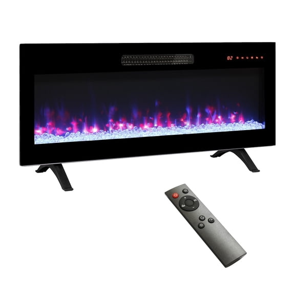 MORPAZX 36 Inch Ultra Thin Tempered Glass Electric Fireplace, Remote Control, Antique Black