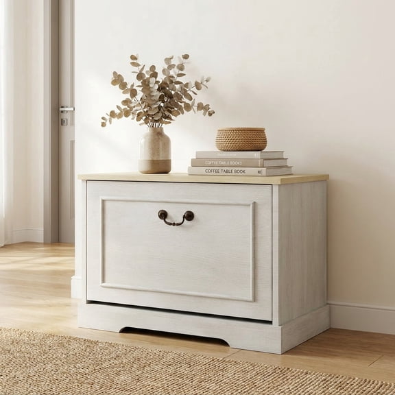 MORPAZX Antique White Shoe Storage Bench with Flip Drawer and Adjustable Shelf for Entryway Hallway Bedroom