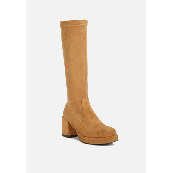 MORPIN Tan Stretch Suede Calf Boots