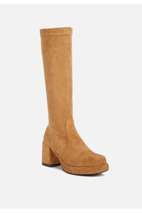 MORPIN Tan Stretch Suede Calf Boots