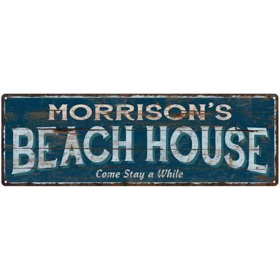 MORRISON'S Beach House Blue Rustic Cabin Home Decor 6x18 Metal 206180026231
