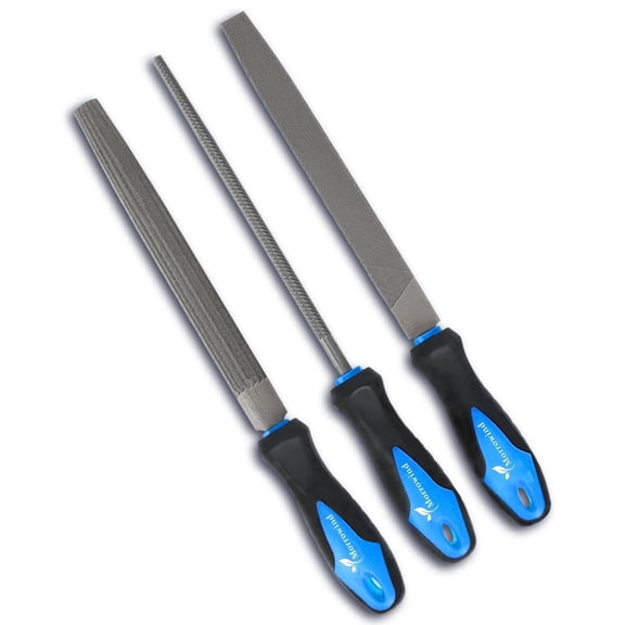 Morrowind 3-Pack Metal Hand File Set with Flat, Half-Round, and Round Shapes with Blue Handle for Wood&Metal Shaping