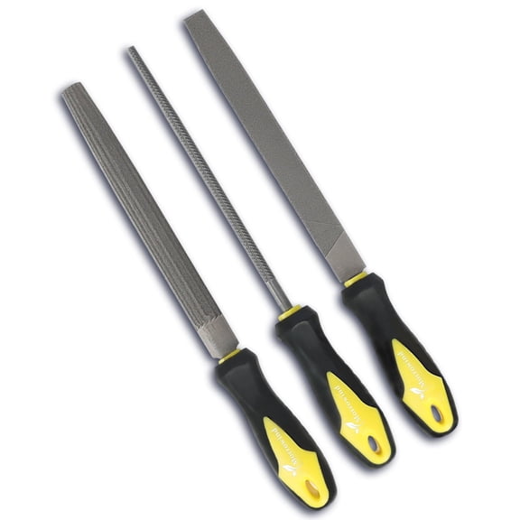 Morrowind 3-Pack Metal File Set, Flat/Triangle/Round Hand Files for Wood and Metal Work, Yellow