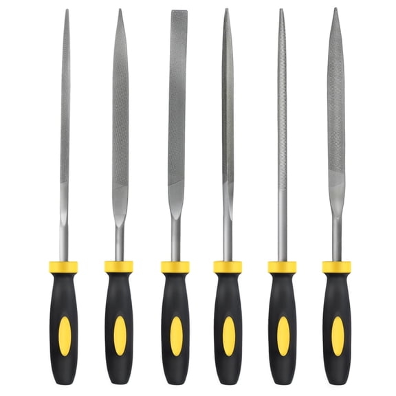 Morrowind 6pc Needle File Set, 0.15" L x 6.3" W Alloy Steel for Metal Wood Plastic, Yellow