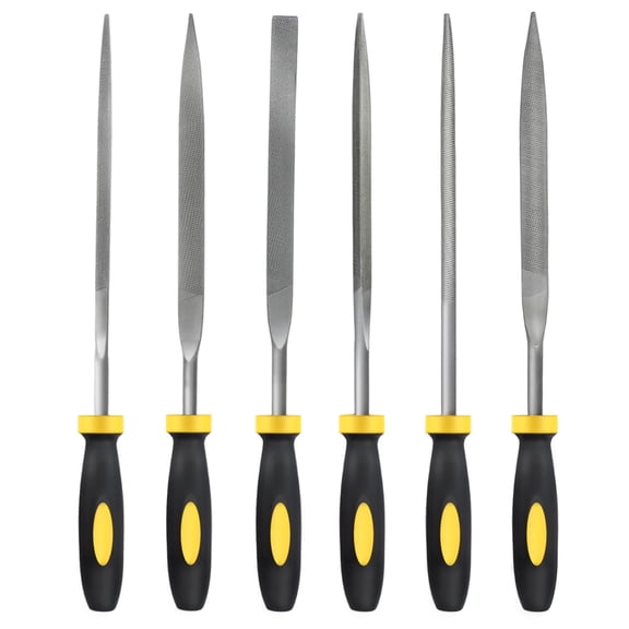 Morrowind 6-Piece Needle File Set, 0.15" x 6.3" Alloy Steel Files for Metal, Wood & Plastic, Durable Yellow Handle