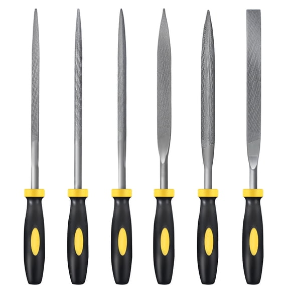 Morrowind 6pc Needle File Set, 0.19" L x 7.09" W Alloy Steel for Metal Wood Plastic, Yellow
