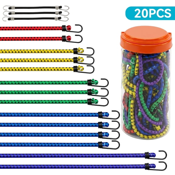 MORSUMA Bungee Cords with Hooks, Heavy Duty Latex, Assorted Sizes, 20 Pack