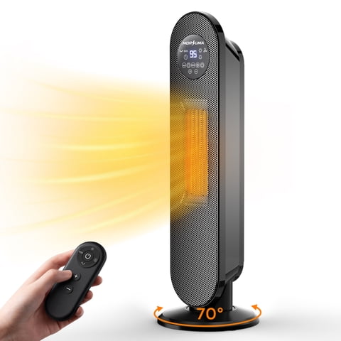 MORSUMA 25" PTC Space Heater, 1500W Ceramic Tower Heater with ECO Mode, Remote Control, 12H Timer, Oscillation, LED Display, Black