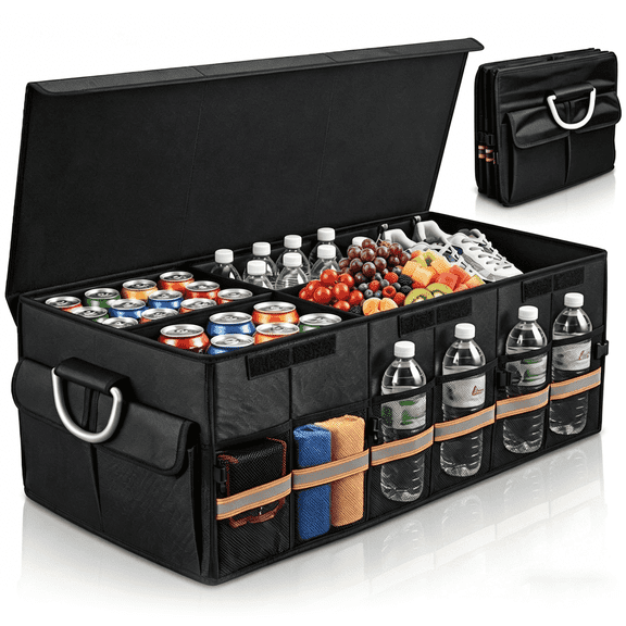 MORSUMA Car Trunk Organizer Foldable Large Capacity SUV Accessories Organizer with Multiple Compartments, Black