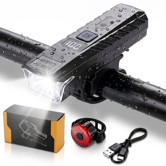 MORSUMA Bike Light Set, IPX4 Waterproof Smart Sensor Headlight with LCD Display, Black