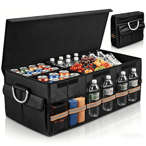 MORSUMA Car Trunk Organizer Foldable Large Capacity SUV Accessories Organizer with Multiple Compartments, Black