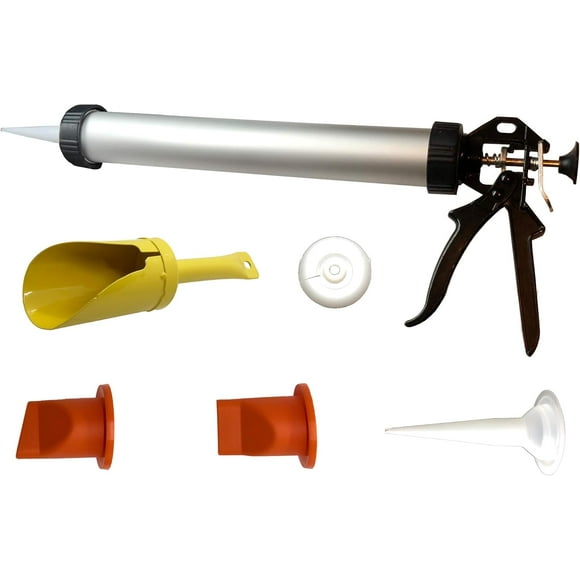 MORTAR & GROUTING POINTING GUN - 15" Tube - 20 oz/600ml - 12:1 Thrust - Metal mortar scoop, Straight Nozzle, Angled Nozzle, Grouting Nozzle