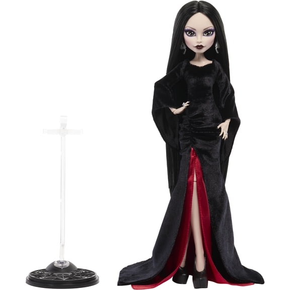 Monster High x Wednesday Collectible Doll, Morticia Addams in Black Velvet Dress