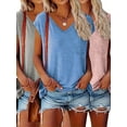 thumbnail image 1 of MORTTIC 3-Pack Women's Casual V-Neck T-Shirts Solid Color Short Sleeve Tee Tops for Everyday Wear, 1 of 5
